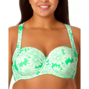 Salt + Cove Junior's Aqua Floral Printed Cross-Back Bikini Top Plus Sz 1X 12237